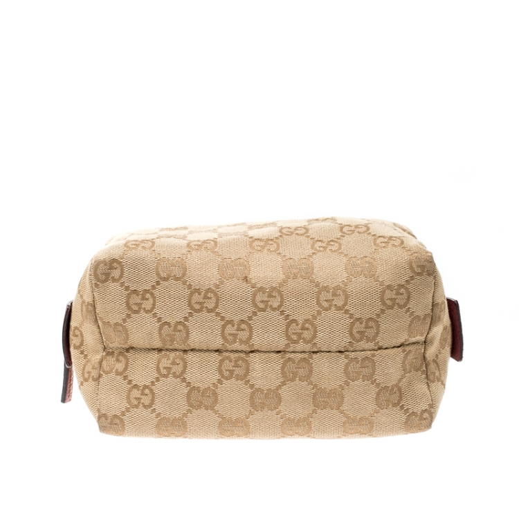 Pre Owned Gucci Beige/Pink GG Canvas Cosmetic Pouch