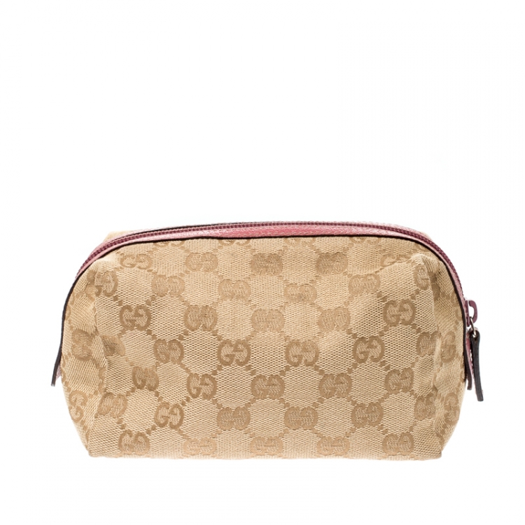 Pre Owned Gucci Beige/Pink GG Canvas Cosmetic Pouch