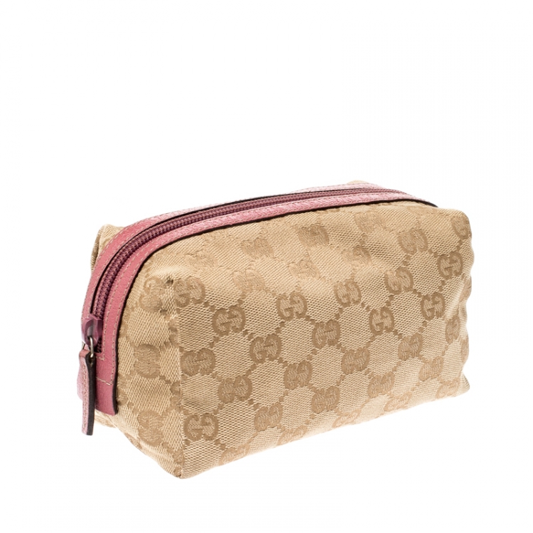 Pre Owned Gucci Beige/Pink GG Canvas Cosmetic Pouch