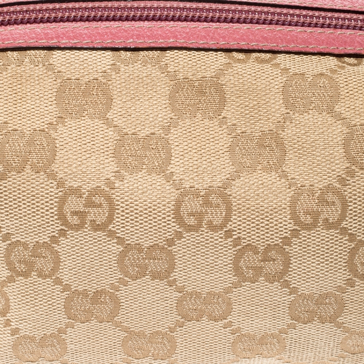 Pre Owned Gucci Beige/Pink GG Canvas Cosmetic Pouch