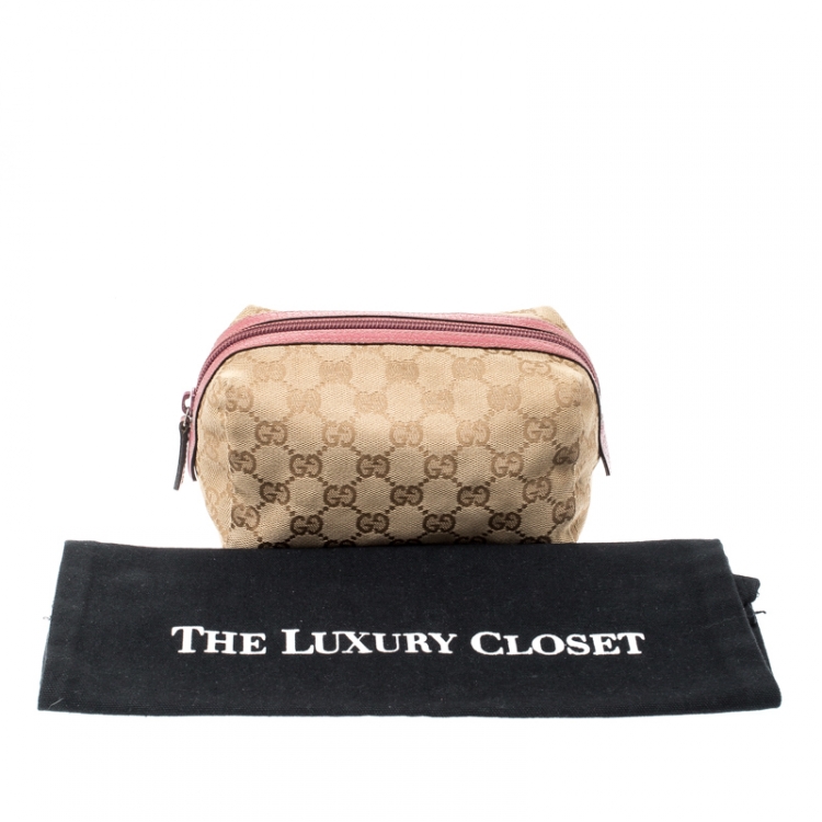 Pre Owned Gucci Beige/Pink GG Canvas Cosmetic Pouch