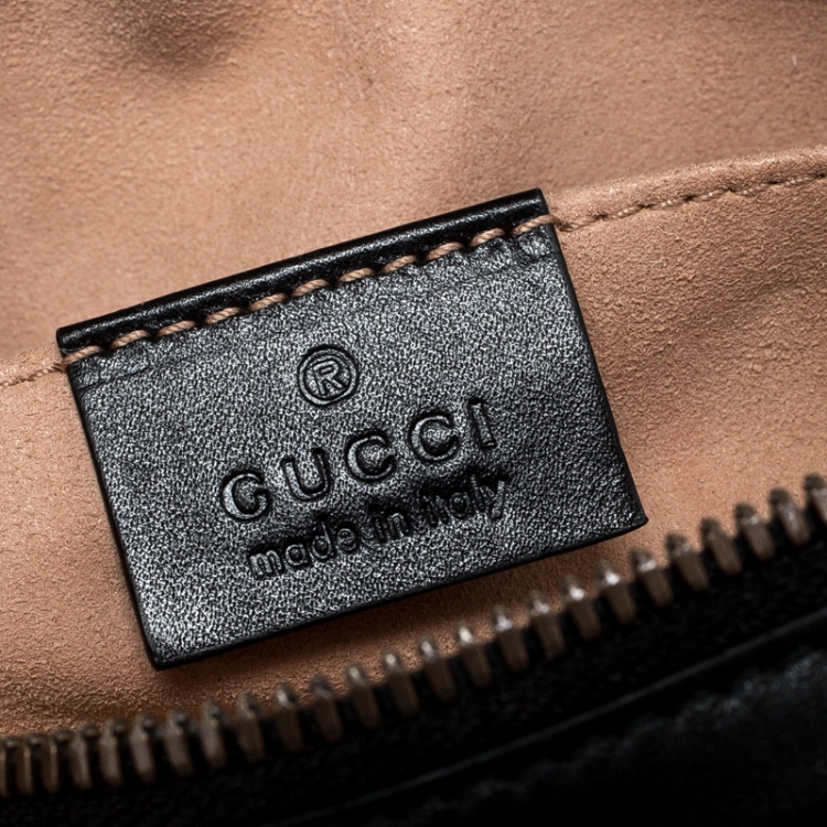 Pre Owned Gucci Black Matelassé Leather GG Marmont Belt Bag