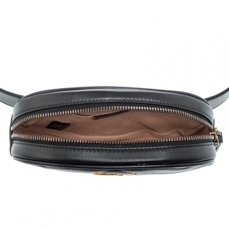 Pre Owned Gucci Black Matelassé Leather GG Marmont Belt Bag