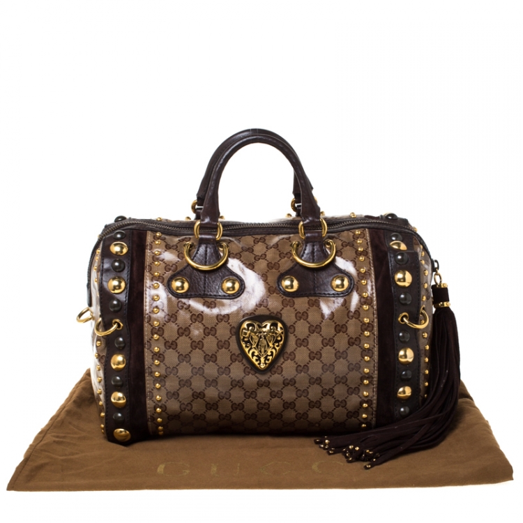 مملوكة مسبقًا Gucci Beige GG Crystal Canvas and Leather Babouska Indy Boston Bag