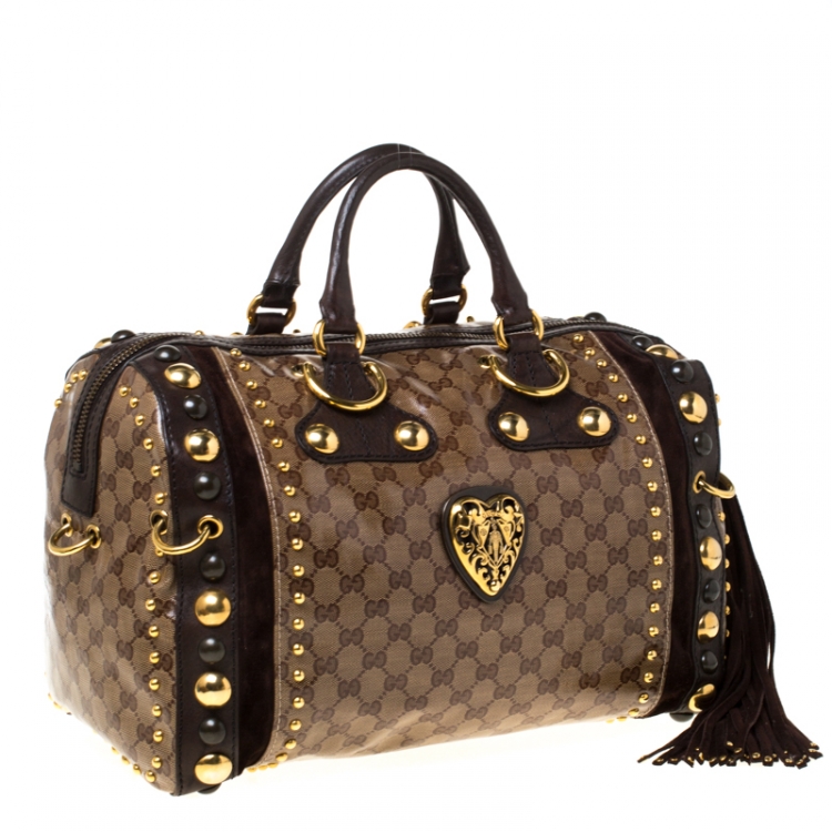 مملوكة مسبقًا Gucci Beige GG Crystal Canvas and Leather Babouska Indy Boston Bag