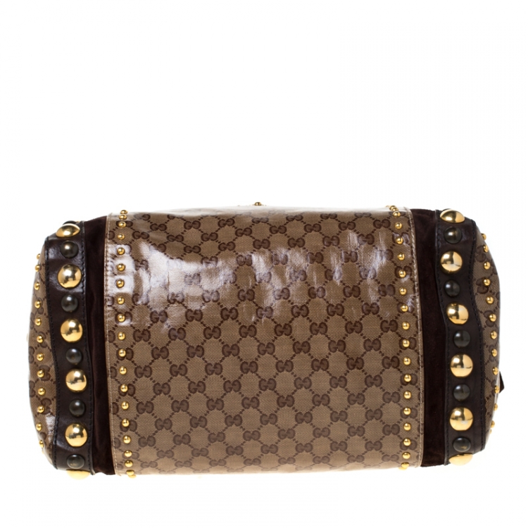 مملوكة مسبقًا Gucci Beige GG Crystal Canvas and Leather Babouska Indy Boston Bag