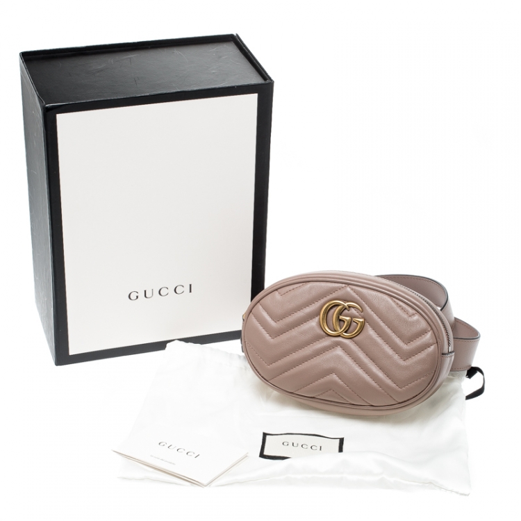 Pre Owned Gucci Old Rose Leather Marmont GG Matelasse Belt Bag  
