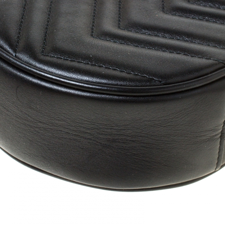 Pre Owned Gucci Black Leather GG Marmont Matelasse Belt Bag