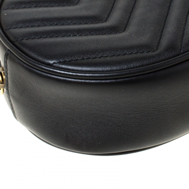 Pre Owned Gucci Black Leather GG Marmont Matelasse Belt Bag