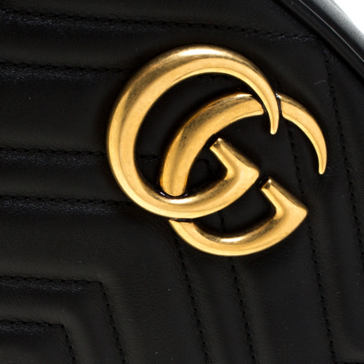 Pre Owned Gucci Black Leather GG Marmont Matelasse Belt Bag