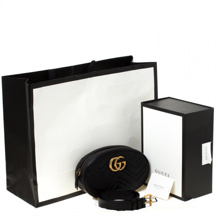 Pre Owned Gucci Black Leather GG Marmont Matelasse Belt Bag