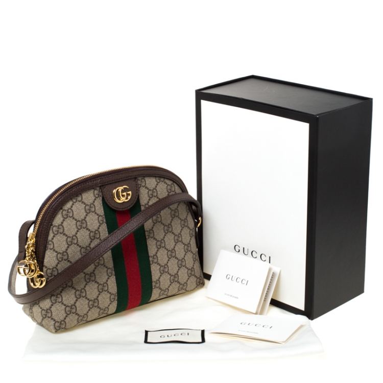 Pre Owned Gucci Beige/Ebony GG Supreme Coated Canvas and Leather Small Ophidia Crossbody Bag