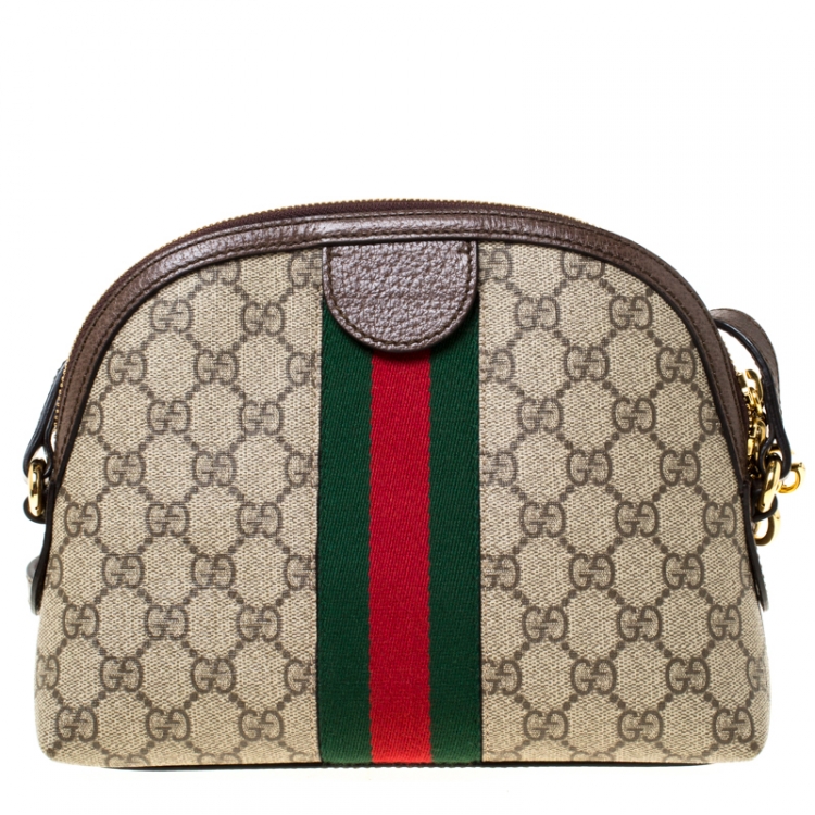 Pre Owned Gucci Beige/Ebony GG Supreme Coated Canvas and Leather Small Ophidia Crossbody Bag