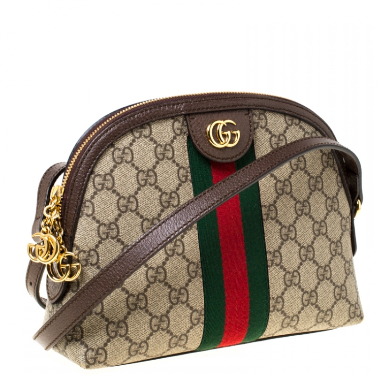 Pre Owned Gucci Beige/Ebony GG Supreme Coated Canvas and Leather Small Ophidia Crossbody Bag