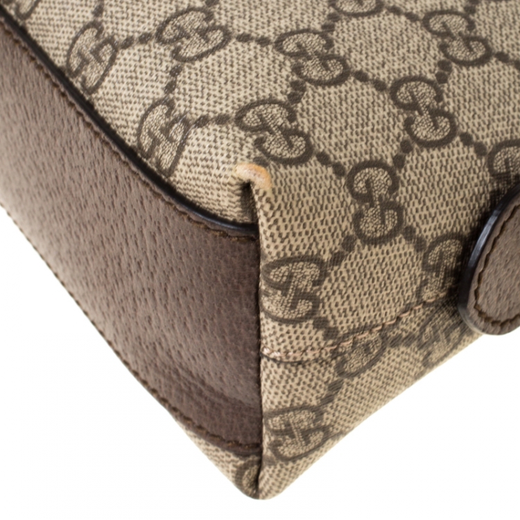 Pre Owned Gucci Beige/Ebony GG Supreme Coated Canvas and Leather Small Ophidia Crossbody Bag