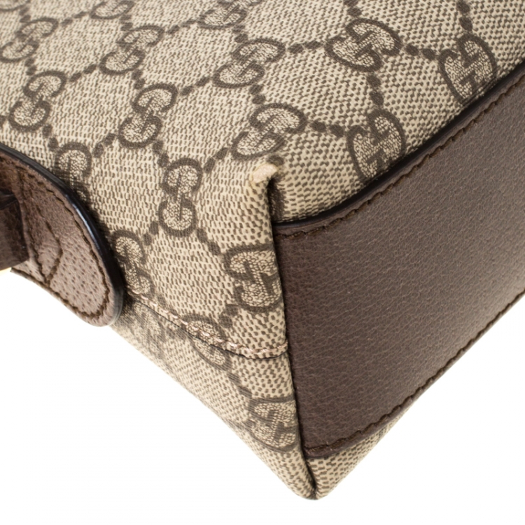 Pre Owned Gucci Beige/Ebony GG Supreme Coated Canvas and Leather Small Ophidia Crossbody Bag