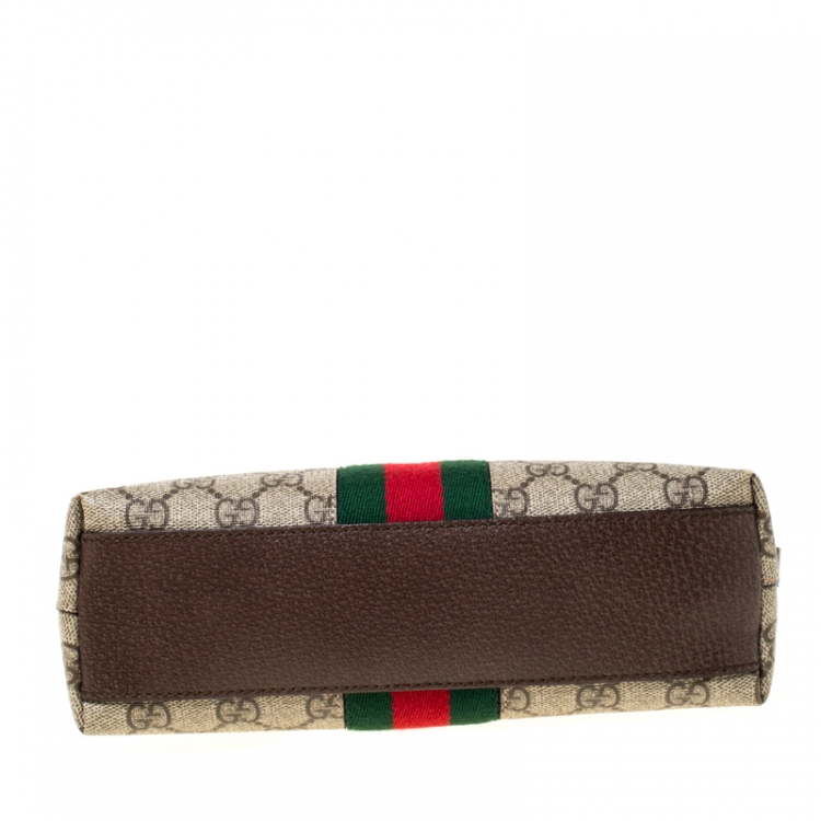 Pre Owned Gucci Beige/Ebony GG Supreme Coated Canvas and Leather Small Ophidia Crossbody Bag
