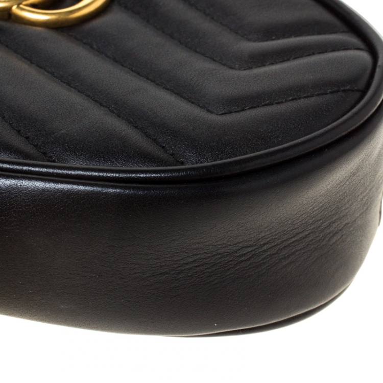 Pre Owned Gucci Black Leather GG Marmont Matelassé Belt Bag