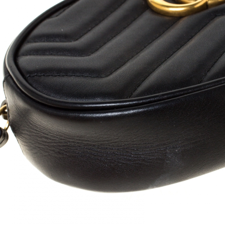 Pre Owned Gucci Black Leather GG Marmont Matelassé Belt Bag