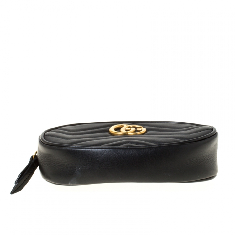 Pre Owned Gucci Black Leather GG Marmont Matelassé Belt Bag