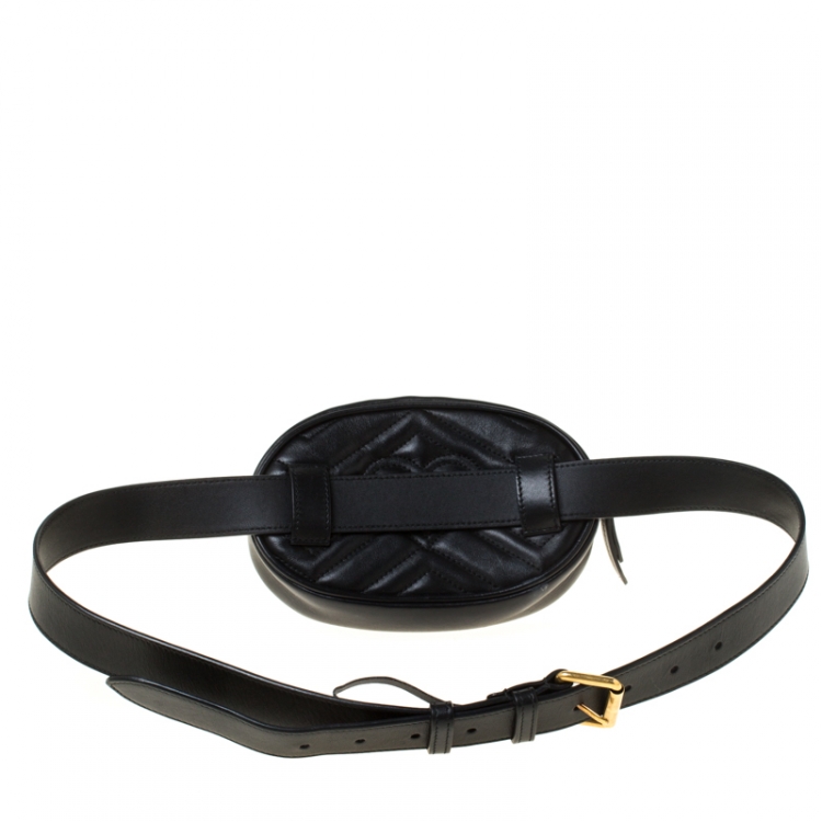 Pre Owned Gucci Black Leather GG Marmont Matelassé Belt Bag
