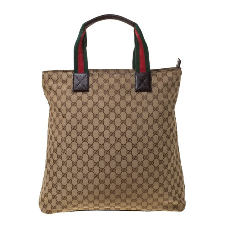 Pre Owned Gucci Beige/Brown GG Canvas and Leather Shopper Tote