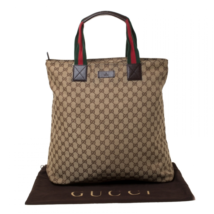 Pre Owned Gucci Beige/Brown GG Canvas and Leather Shopper Tote