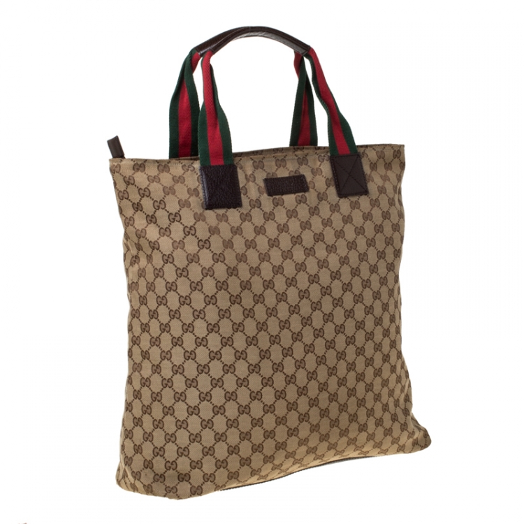 Pre Owned Gucci Beige/Brown GG Canvas and Leather Shopper Tote