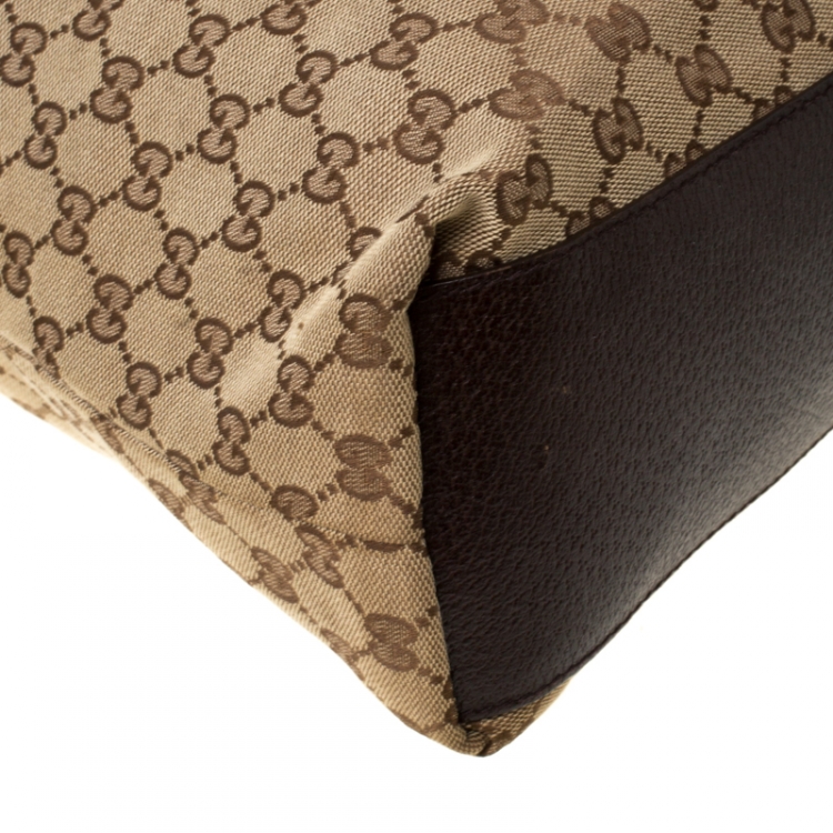 Pre Owned Gucci Beige/Brown GG Canvas and Leather Shopper Tote