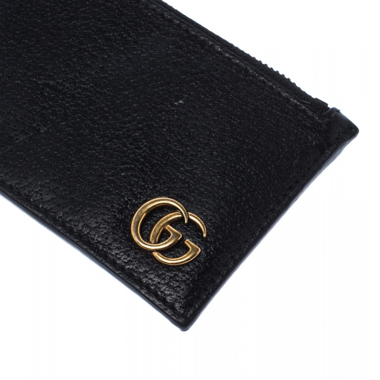 Pre Owned Gucci Black Leather GG Marmont Card Holder