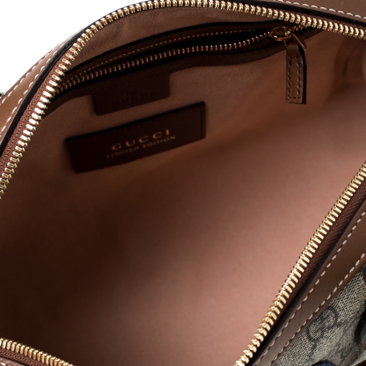 Pre Owned Gucci Beige/Brown GG Supreme Canvas Limited Edition Bird Boston Bag