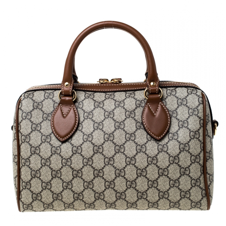 Pre Owned Gucci Beige/Brown GG Supreme Canvas Limited Edition Bird Boston Bag