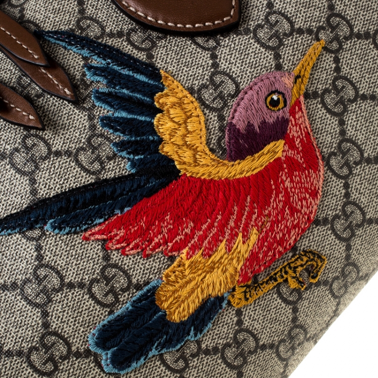Pre Owned Gucci Beige/Brown GG Supreme Canvas Limited Edition Bird Boston Bag
