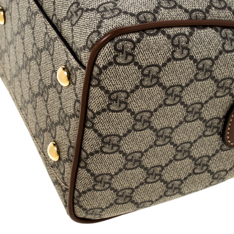 Pre Owned Gucci Beige/Brown GG Supreme Canvas Limited Edition Bird Boston Bag