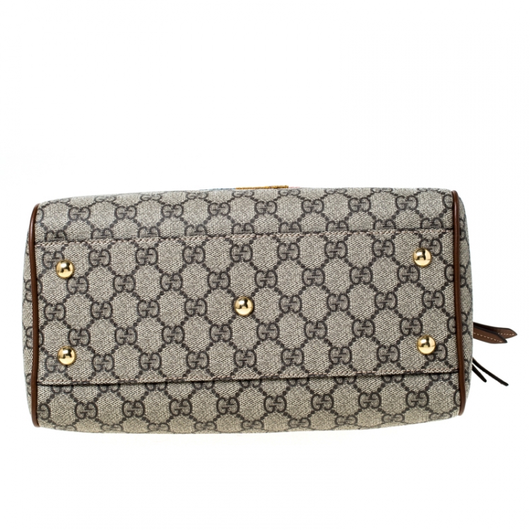 Pre Owned Gucci Beige/Brown GG Supreme Canvas Limited Edition Bird Boston Bag