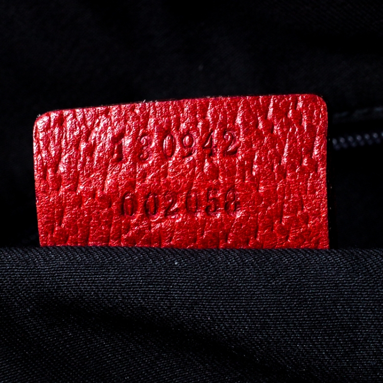 Pre Owned Gucci Beige/Red GG Canvas and Leather D-Ring Boston Bag