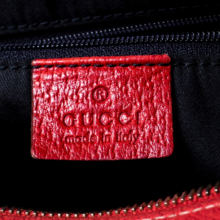 Pre Owned Gucci Beige/Red GG Canvas and Leather D-Ring Boston Bag