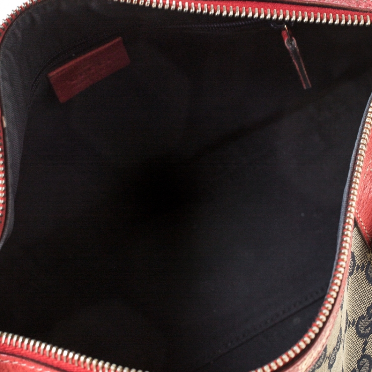 Pre Owned Gucci Beige/Red GG Canvas and Leather D-Ring Boston Bag