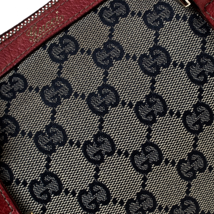 Pre Owned Gucci Beige/Red GG Canvas and Leather D-Ring Boston Bag