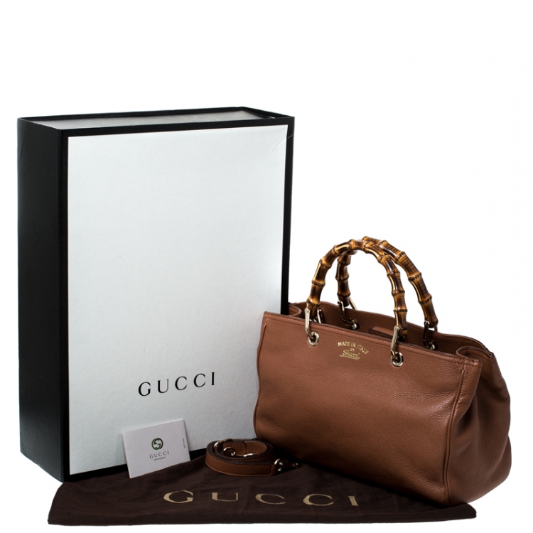Pre Owned Gucci Tan Leather Medium Bamboo Shopper Tote