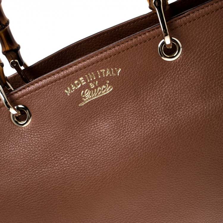 Pre Owned Gucci Tan Leather Medium Bamboo Shopper Tote