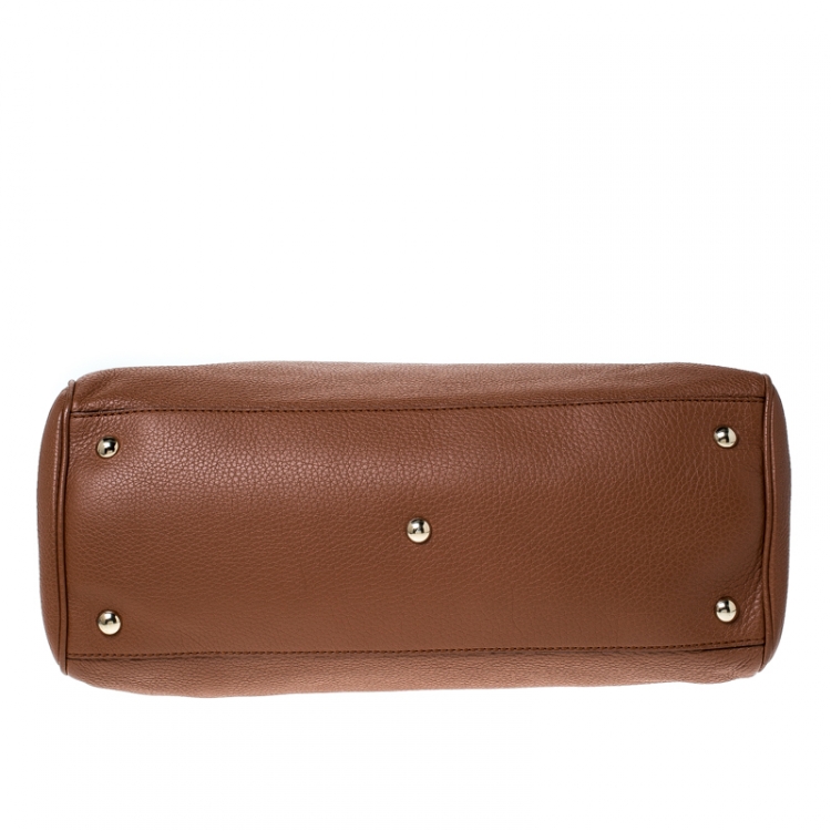 Pre Owned Gucci Tan Leather Medium Bamboo Shopper Tote