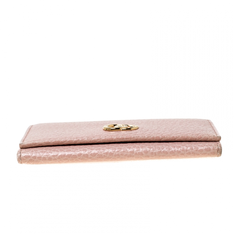 Pre Owned Gucci Pink Pebbled Leather GG Marmont Card Case