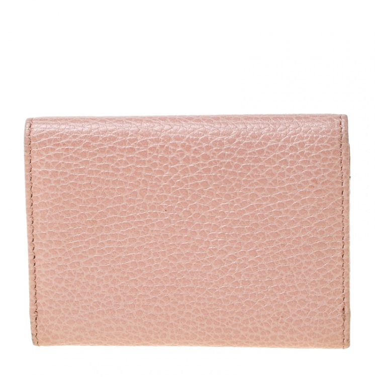 Pre Owned Gucci Pink Pebbled Leather GG Marmont Card Case
