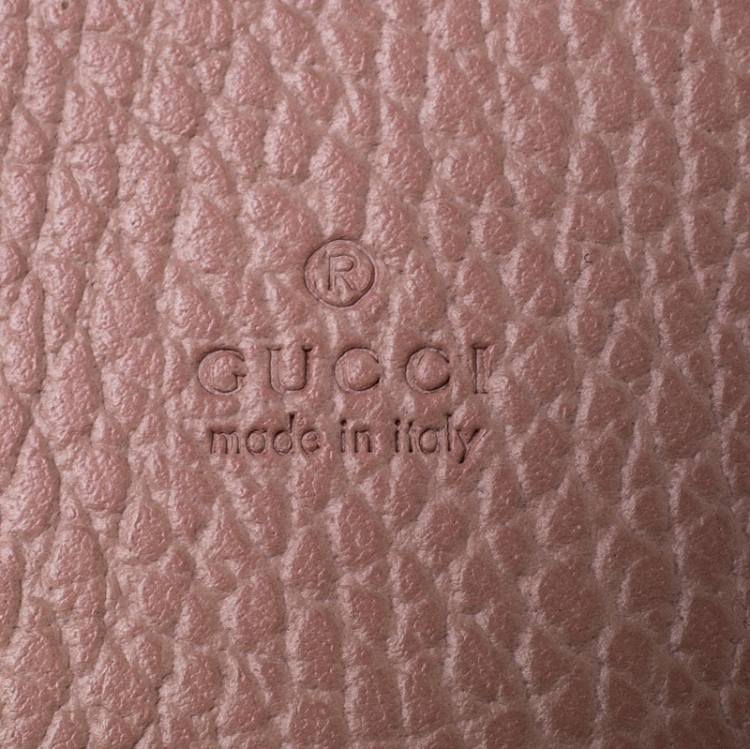 Pre Owned Gucci Pink Pebbled Leather GG Marmont Card Case