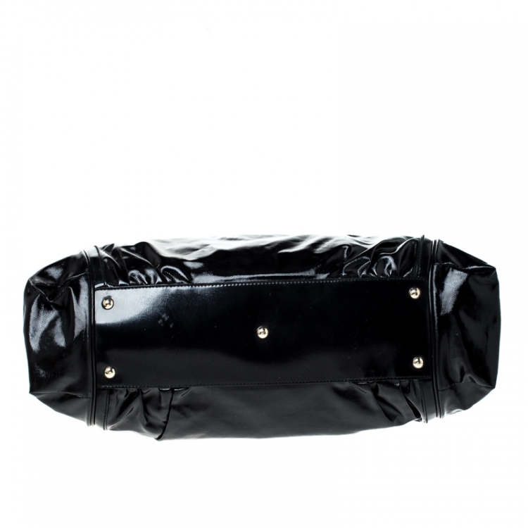 Pre Owned Gucci Black Coated Nylon and Leather Dialux Pop Bamboo Top Handle Bag