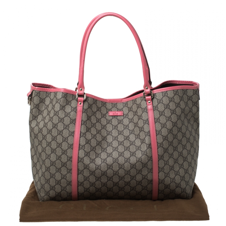 Pre Owned Gucci Beige/Pink GG Supreme Coated Canvas and Leather Joy Large Shopper Tote 