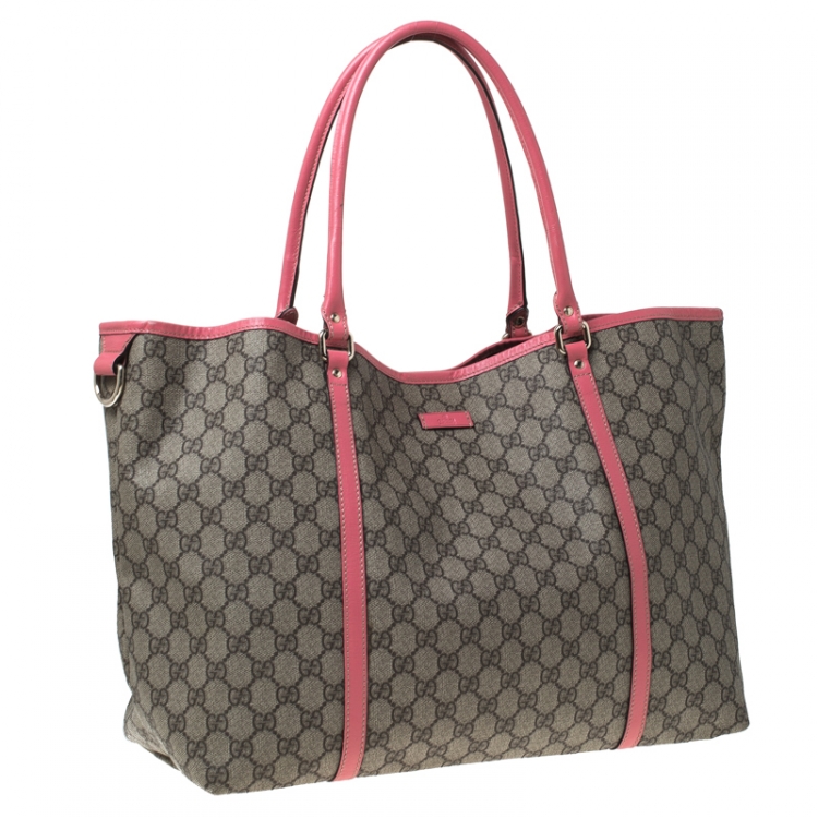 Pre Owned Gucci Beige/Pink GG Supreme Coated Canvas and Leather Joy Large Shopper Tote 