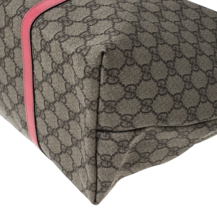 Pre Owned Gucci Beige/Pink GG Supreme Coated Canvas and Leather Joy Large Shopper Tote 