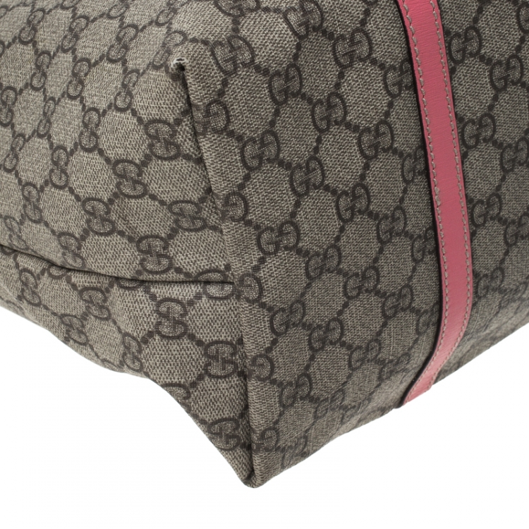 Pre Owned Gucci Beige/Pink GG Supreme Coated Canvas and Leather Joy Large Shopper Tote 